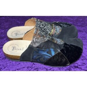 Vtg Think Patchwork Clogs Womens 42 Leather Boho Walking Y2K Lagenlook Bohemian